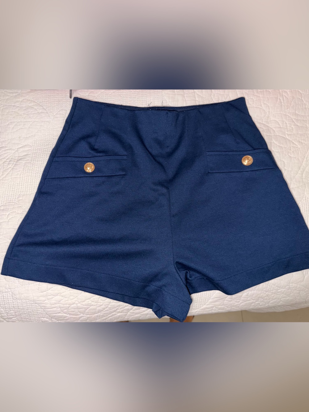 H&M Navy High-Waist Tailored Shorts with Gold Buttons